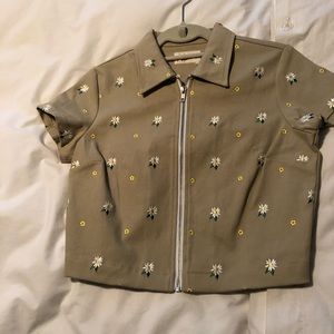Short / zip up top set embroidered flowers